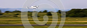 plain sports airplane takes off speed panorama