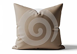 A single taupe throw pillow isolated on white background