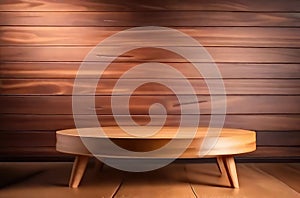 Plain texture wooden round table mockup for product photography, mockup template, empty simple studio photo
