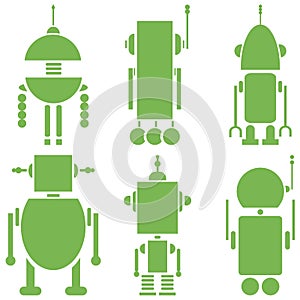 Plain Vintage retro robots 2 icons set in green set of 6 ( set A)