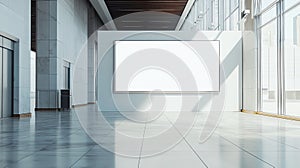 A plain, white blank mock up billboard in a train station, advertising, retail