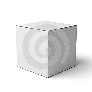 Plain White Cardboard Cube Box on a White Background with Subtle Shadow container packaging
