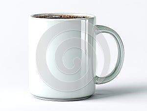 Plain White Ceramic Coffee Cup On Neutral Background Studio Shot
