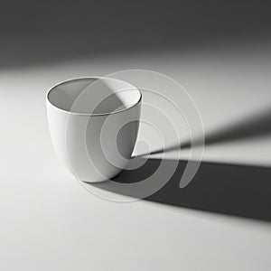 A plain white ceramic cup is centered against a gradient background transitioning