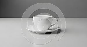 A plain white ceramic cup sits
