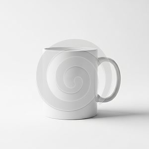 White ceramic mug with a cylindrical shape and a sturdy handle