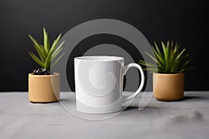 A plain white ceramic mug mock up. Generative AI