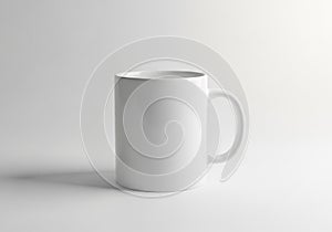 A plain white ceramic mug with