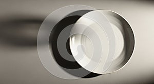 A plain white, circular plate sits