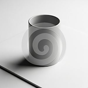 Plain white cylindrical mug on a white surface, casting a soft shadow