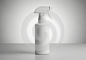 Plain white plastic spray bottle with trigger sprayer isolated on white background