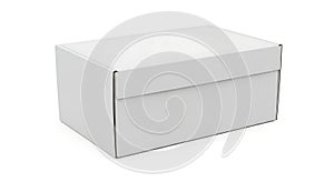 A plain white rectangular box with a slightly open lid on a neutral background