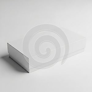 Plain White Rectangular Gift Box with Lid on a Light Gray Background present package