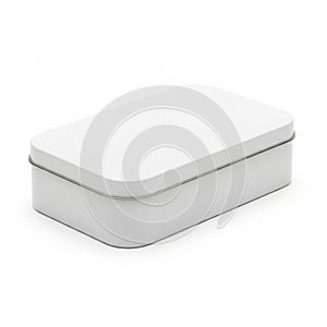 Plain White Rectangular Metal Tin Box with Rounded Edges on White Background metal box container