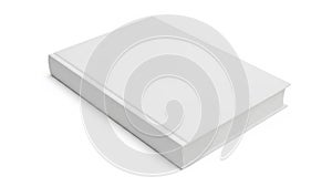 A plain white rectangular notebook or booklet resting on a flat surface