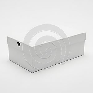 Plain White Rectangular Shoe Box with Lid on White Background packaging container