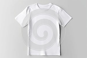 Plain white t-shirt mockup on white background. Studio shot of apparel for overlay of print. Product item with place for