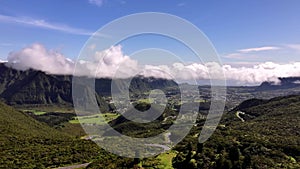 The Plaine des Cafres on Reunion Island filmed from the sky