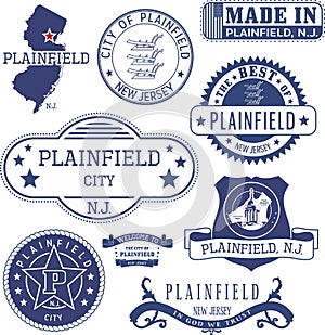 Plainfield, NJ. Set of generic stamps and signs