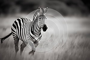 Plains zebra (Equus quagga) in black and white
