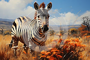 Plains zebra (Equus quagga burchellii) AI generated Generative AI