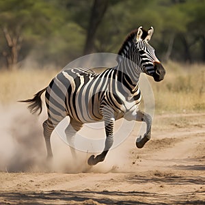 Plains zebra (Equus quagga) running in the dust