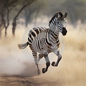 Plains Zebra (Equus quagga) running in the savanna