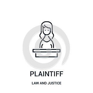 plaintiff icon vector from law and justice collection. Thin line plaintiff outline icon vector illustration. Linear symbol for use