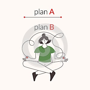 Plan B Alternative difficult path concept vector infographic illustration. Challenge to choose strategy Calm woman with