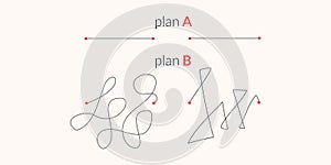 Plan B Alternative difficult path concept vector infographic illustration. Challenge to choose strategy with chaos way