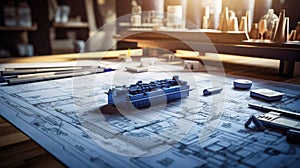 plan blueprint on desk