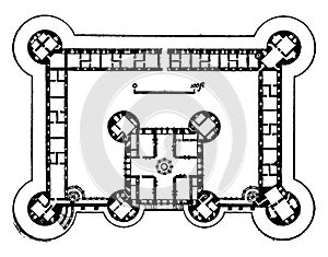 Plan of Chteau de Chambord, one of the most recognizable chteaux, vintage engraving