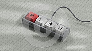plan. Computer keyboard keys spelling.Flat lay view from above on computer keyboard keys buttons.