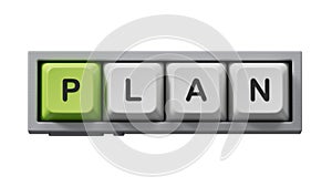 plan. Computer keyboard keys spelling.Flat lay view from above on computer keyboard keys buttons