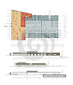 The plan and facade of the auto centre