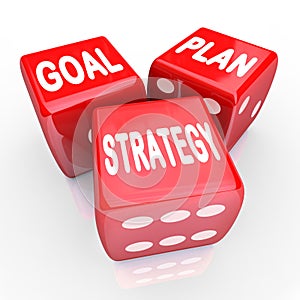 Plan Goal Strategy Words on Three Red Dice