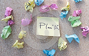 Plan A hand written note on a yellow notepad