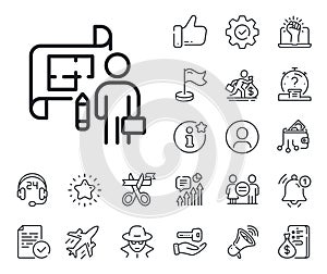 Plan line icon. Architect project sign. Salaryman, gender equality and alert bell. Vector