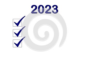 Plan notepad list concept for 2023. The inscription 2023 in a notebook. 2023 Goal, plan, action checklist text on