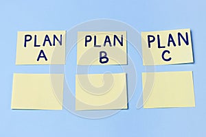 Plan A, Plan B, Plan C on multi-colored office stickers. Planning, Management, Employment, Business. concept of choice.