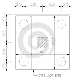 Plan and sections of pile cap design drawing shown technical drawing using CAD and in 2D format.