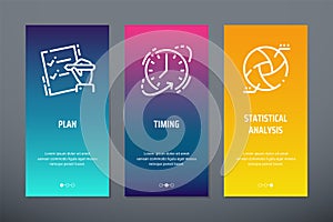 Plan, Timing, Statistical analysis Vertical Cards with strong metaphors.