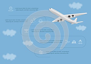 Plan your travel infographic guide. Vacation booking concept. Vector illustration in flat style design. Hotel and air tickets