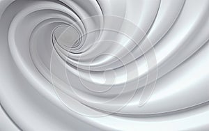 Planar art of white spirals and rings, portrayed with precisionist styling and tactile canvases