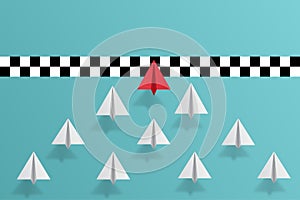 Paper plane go to success goal vector business financial concept start up, leadership, creative idea symbol paper art style with c