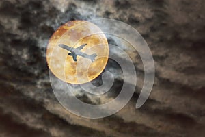 plane, aircraft silhouette against full moon