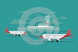 Plane at Airport arrivals and departures travel, Vector Illustration