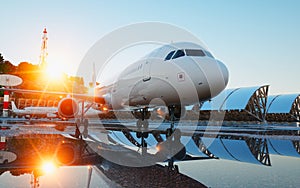Plane at the airport. daylight. Business and travel concept. 3d rendering.