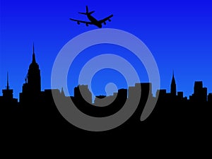 Plane arriving in Manhattan photo