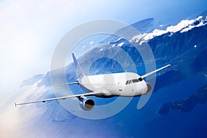 Plane blue cloud travel transportion airplane mountains